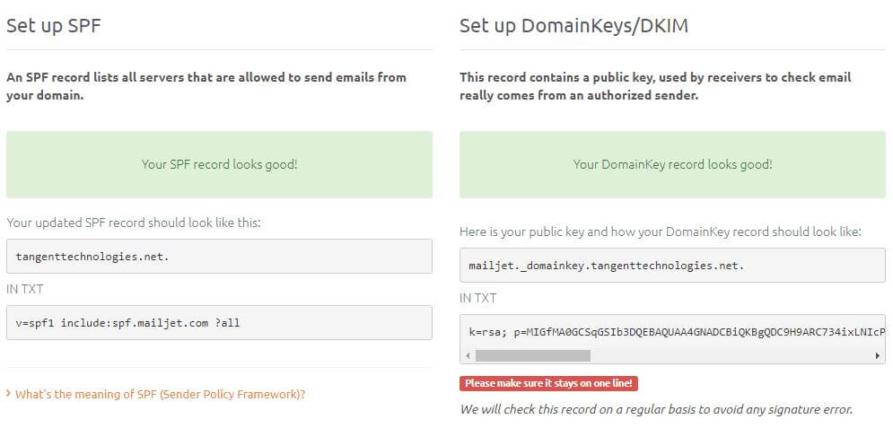 MailJet SPF and DKIM settings