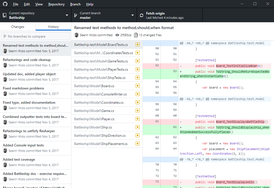 Github Desktop History View