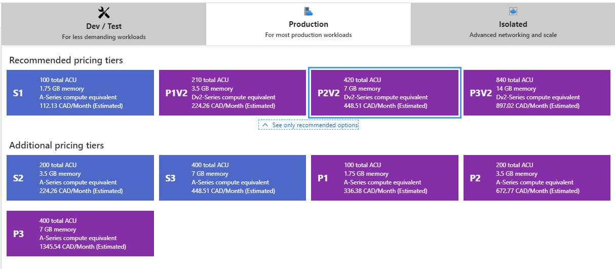 Sitecore PaaS App Service Plans