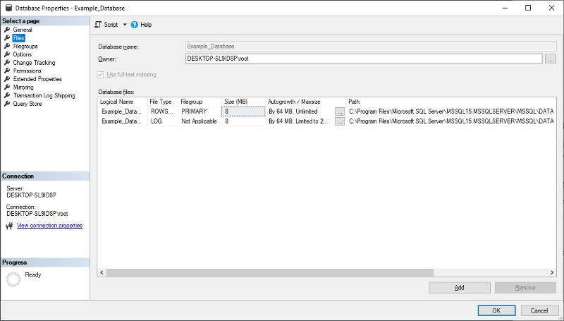 SQL Server Database File Location in SSMS