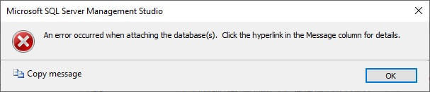 SQL Server Attach Database Error