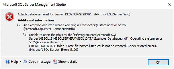 SQL Server Attach Database Error Access is Denied