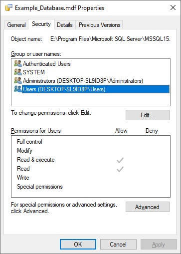 Security App Grant Full Control to SQL Server Account