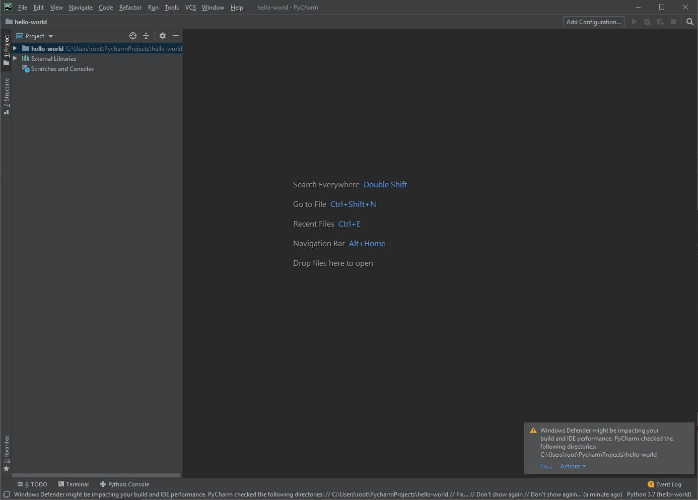 PyCharm Integrated Development Environment New Project
