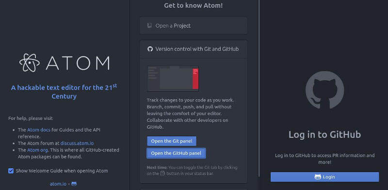 Atom GitHub Welcome Screen