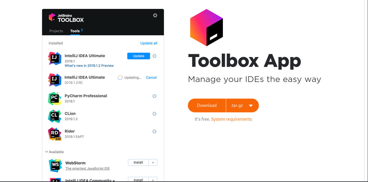 Jetbrains Toolbox Download to install Pycharm Linux