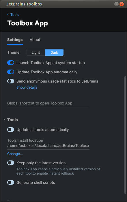 JetBrains Toolbox Settings
