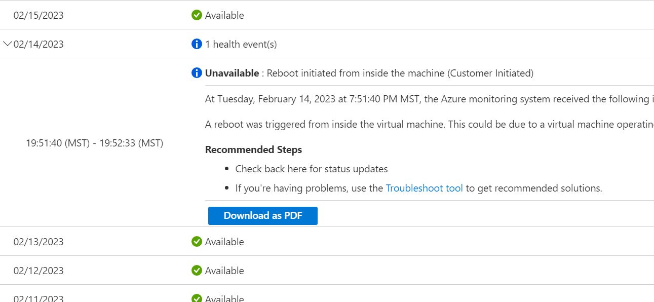 Azure VM Resource Health Event