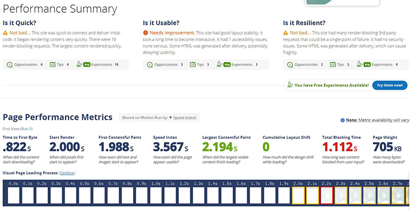 Webpagetest summary report example